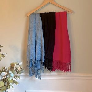 Pashmina Scarves, Set of 3 , Blue, Black & Magenta